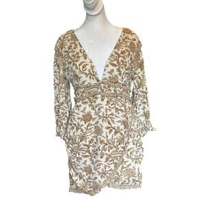 Cleobella Dress mini long sleeve Size L Organic Cotton fall flowers leaves